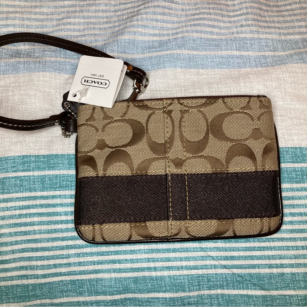 Coach Tan and Brown Signature Wristlet
